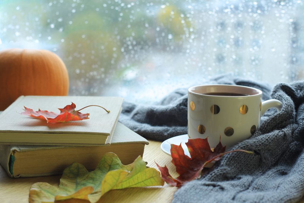 Enjoy cozy blankets and coffee